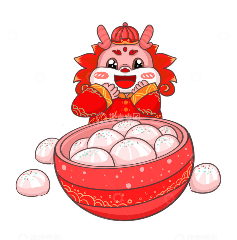 源文件下载【趣麦麦图】龙龙喜庆吃汤圆