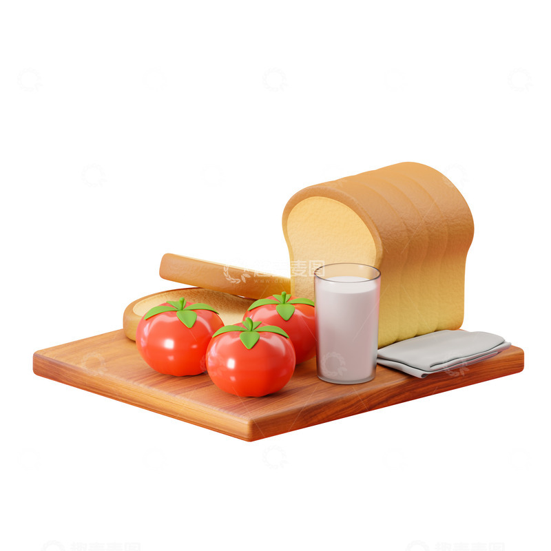 源文件下载【趣麦麦图】3D吐司面包蔬菜水果西红柿卡通食物模型