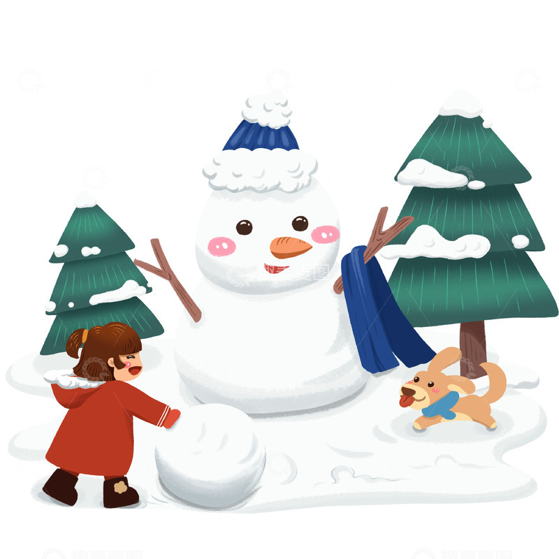 源文件下载【趣麦麦图】下雪天滚雪球玩雪卡通元素