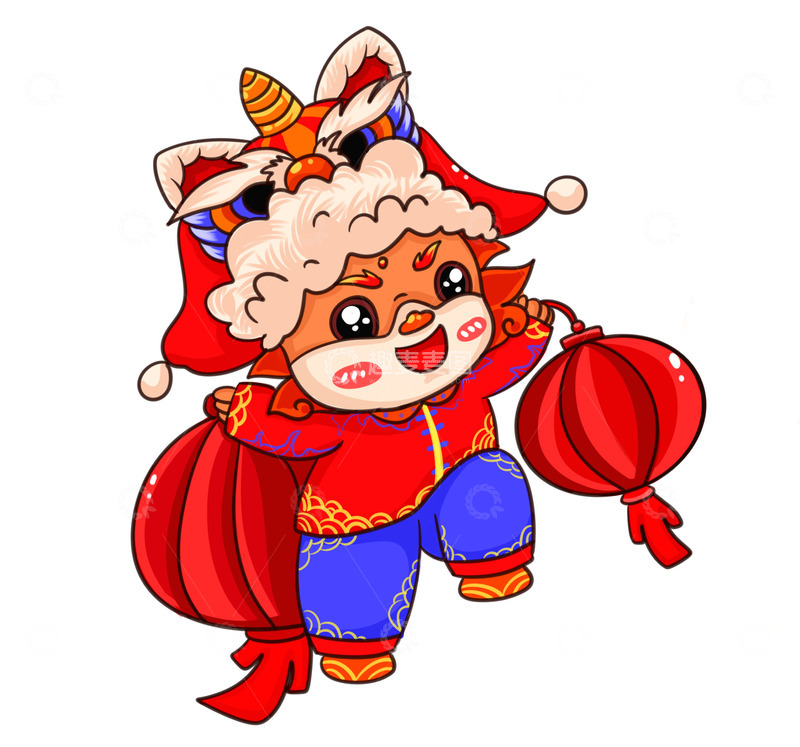 源文件下载【趣麦麦图】可爱小龙玩耍灯笼