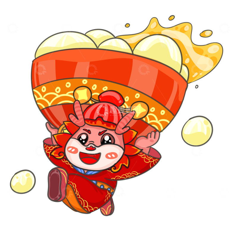 源文件下载【趣麦麦图】小龙开心吃汤圆