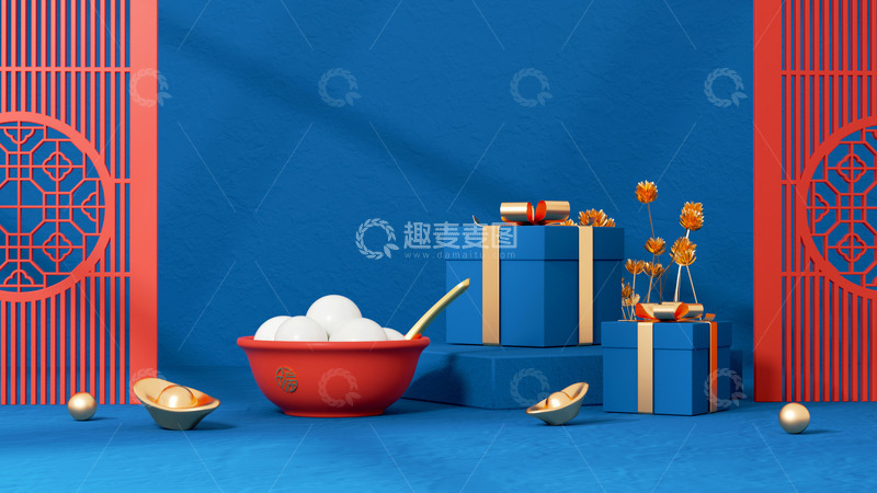 源文件下载【趣麦麦图】中国风冬至汤圆展台海报背景