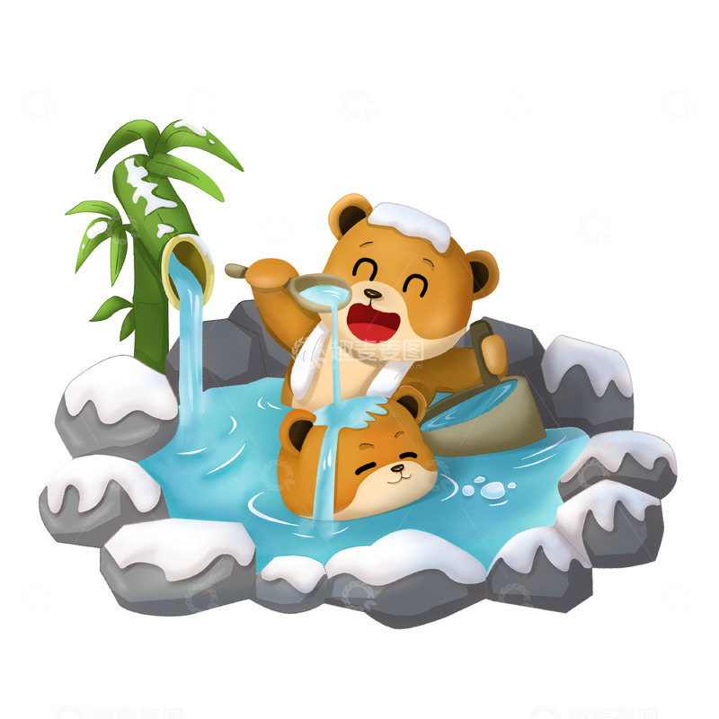 冬天户外温泉玩水可爱卡通小熊