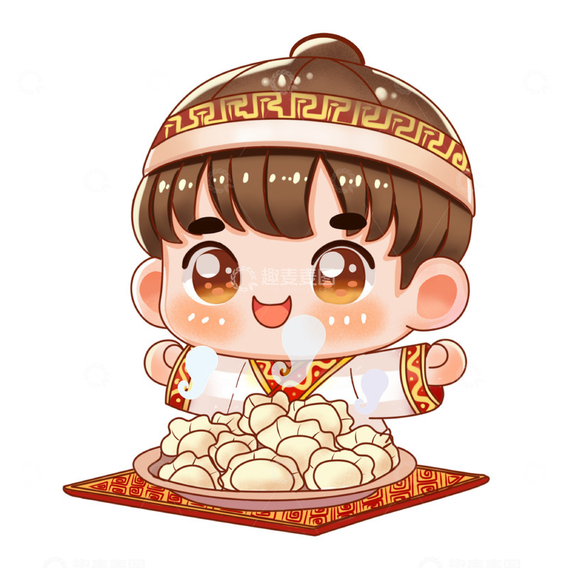 源文件下载【趣麦麦图】可爱小男孩吃饺子手绘卡通