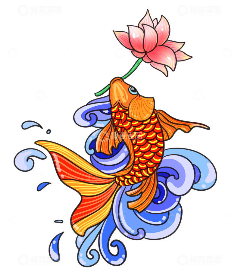 源文件下载【趣麦麦图】-漂亮的锦鲤吻荷花