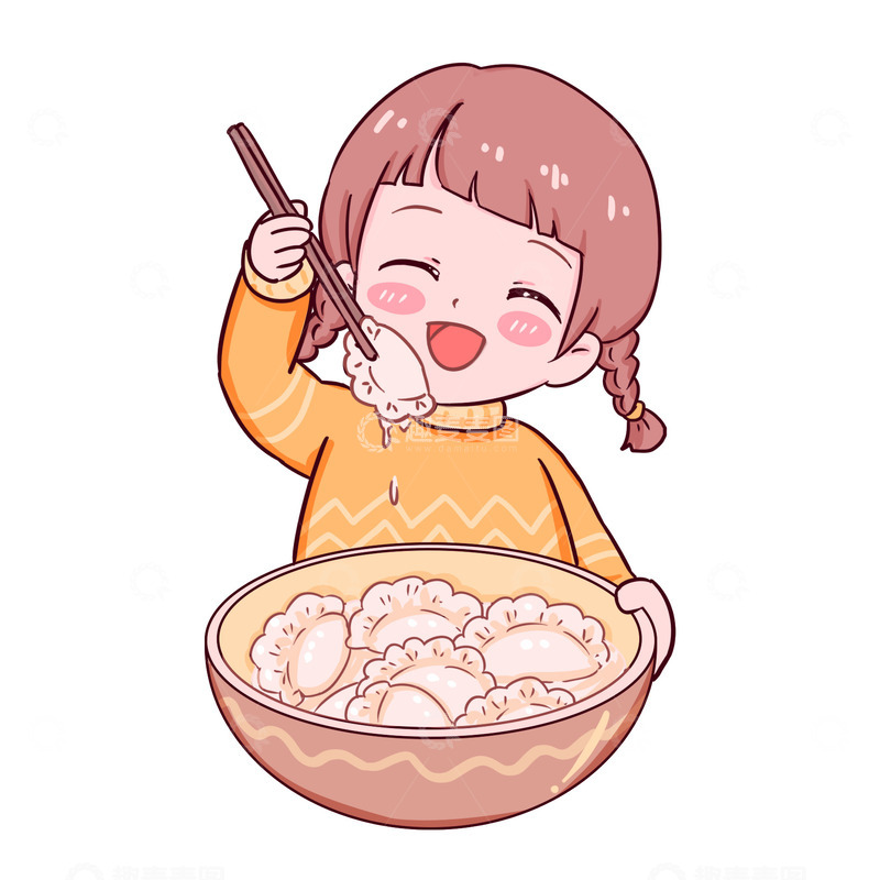 源文件下载【趣麦麦图】冬至元素夹饺子吃