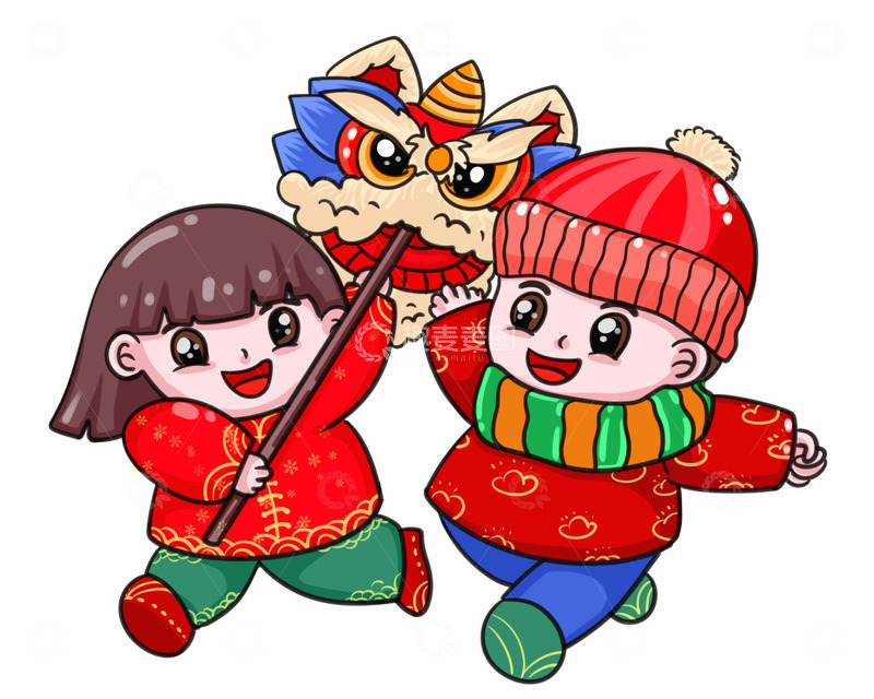 源文件下载【趣麦麦图】过年我们一起舞狮子