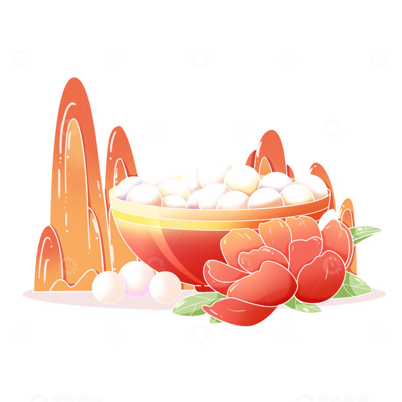 源文件下载【趣麦麦图】简约国潮汤圆美食