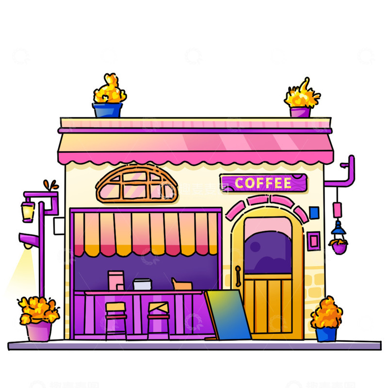 源文件下载【趣麦麦图】小镇小清新多彩缤纷咖啡奶茶屋