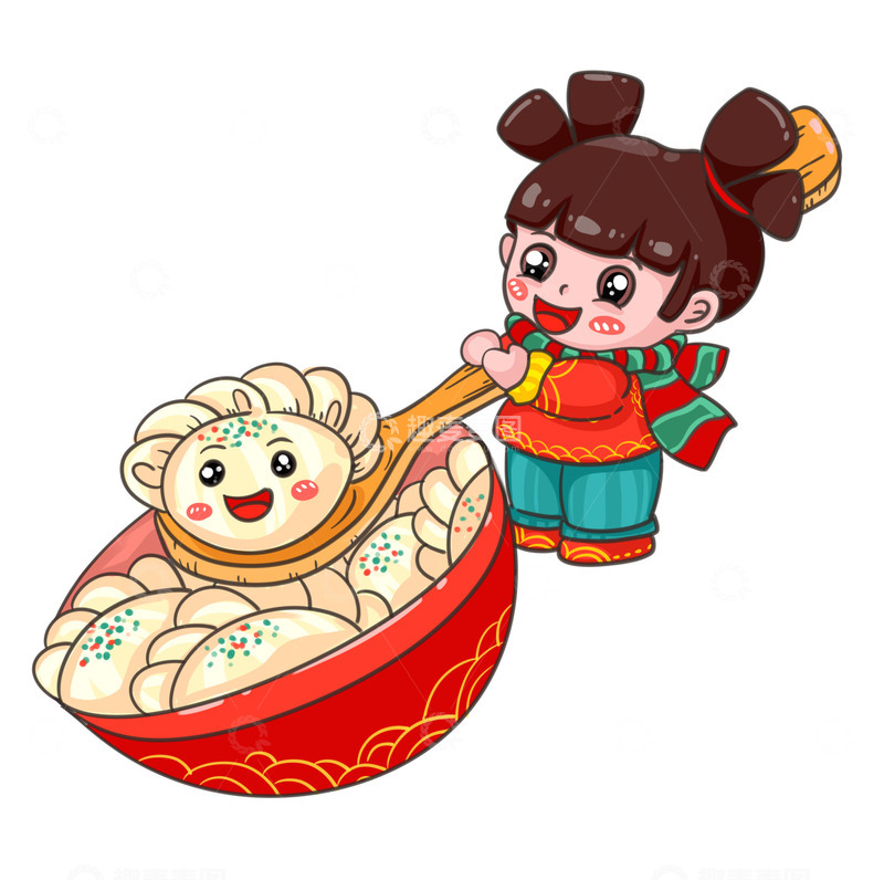 源文件下载【趣麦麦图】冬至冬天女孩吃饺子