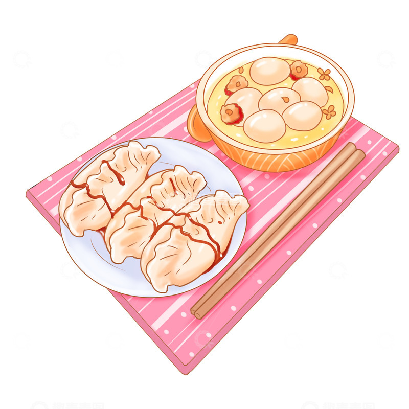 源文件下载【趣麦麦图】饺子汤圆桂花红枣汤圆饺子拌酱