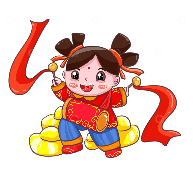源文件下载【趣麦麦图】可爱卡通小女孩舞腰鼓