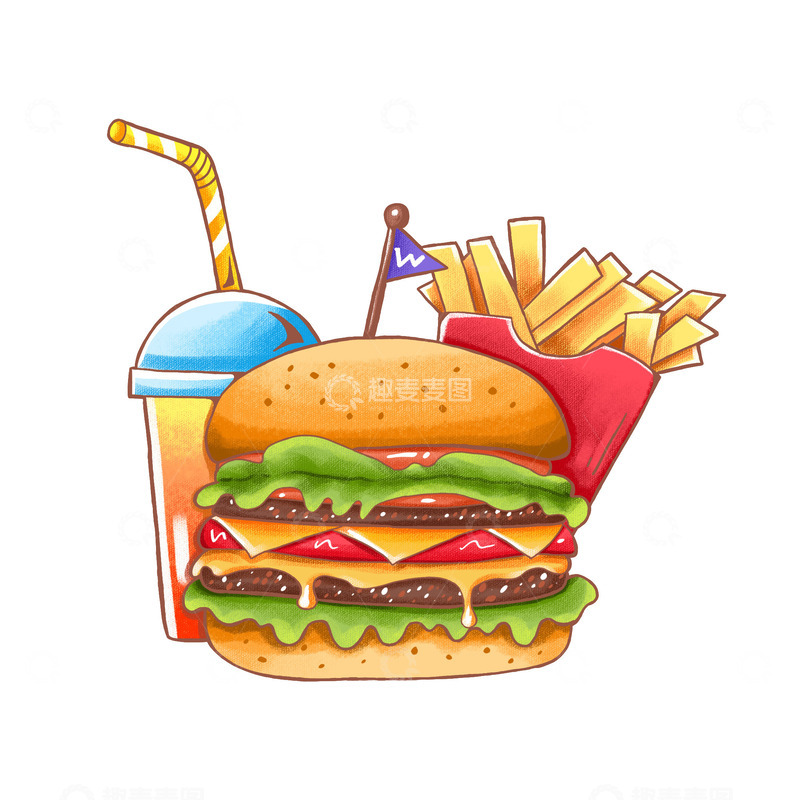 源文件下载【趣麦麦图】汉堡美食手绘卡通插画元素