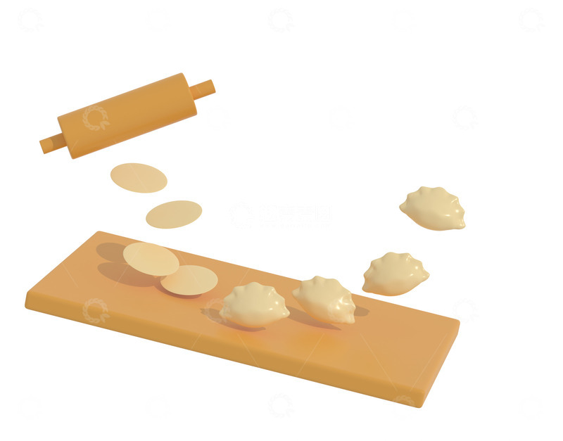 源文件下载【趣麦麦图】冬至蒸饺节庆节气3d立体食物饺子擀面杖
