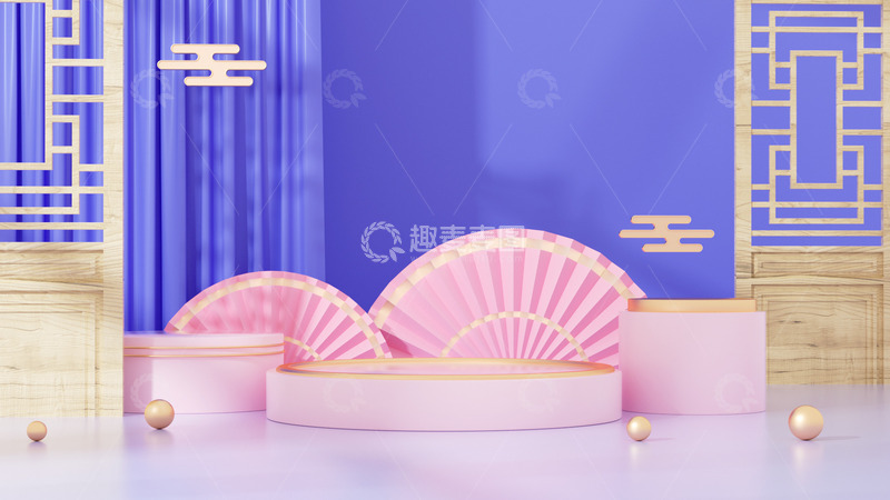 源文件下载【趣麦麦图】中式简约立体C4D背景粉紫色电商海报背景