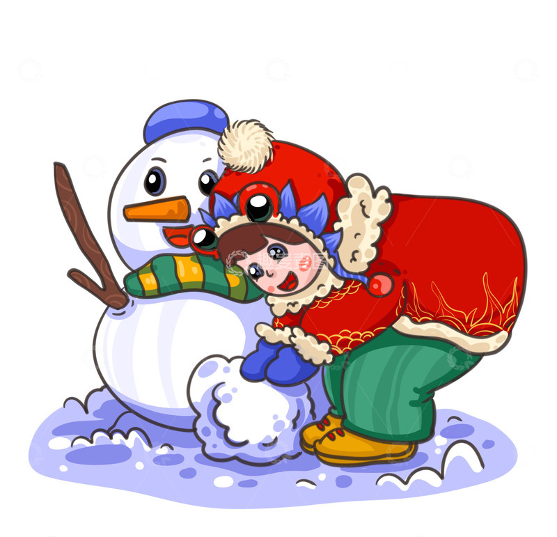 源文件下载【趣麦麦图】冬至冬天女孩堆雪人
