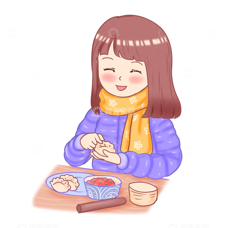 源文件下载【趣麦麦图】冬至元素擀面包饺子过程