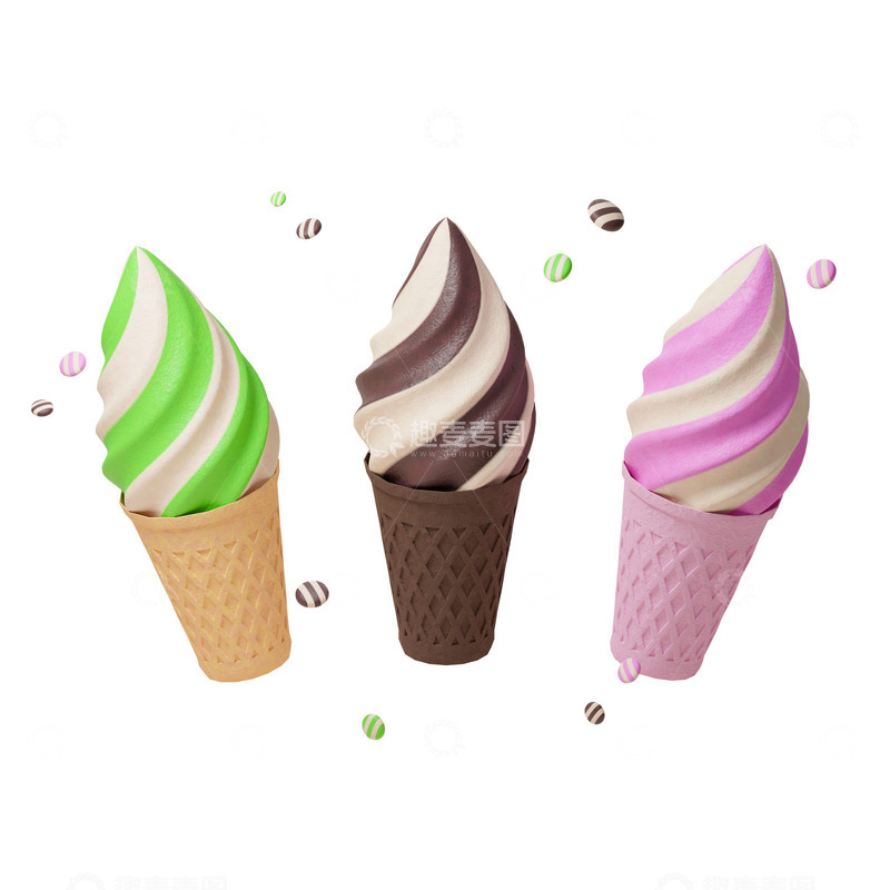 源文件下载【趣麦麦图】水果牛奶冰淇淋甜筒甜品美食模型