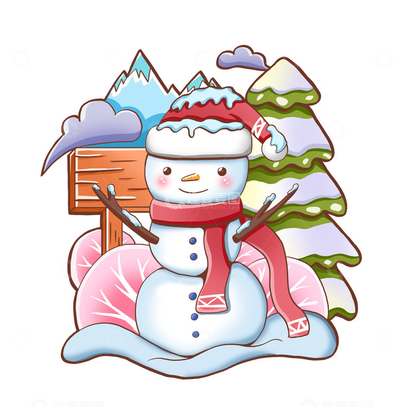 源文件下载【趣麦麦图】雪冬天雪人手绘插画元素