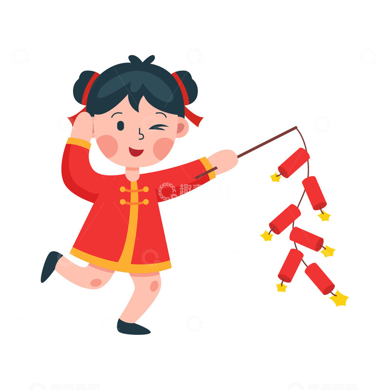 卡通简约放鞭炮的小孩