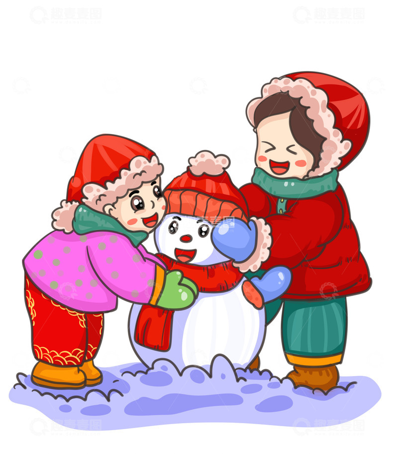 源文件下载【趣麦麦图】冬至冬天大家一起堆雪人