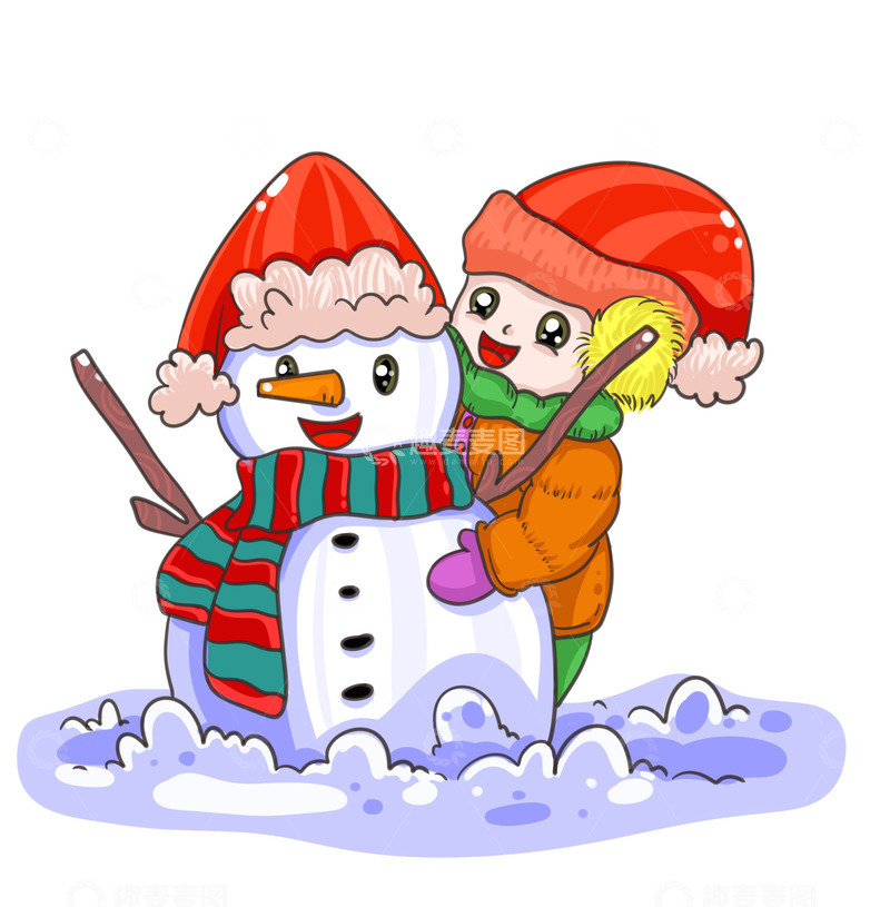 源文件下载【趣麦麦图】冬至冬天堆雪人