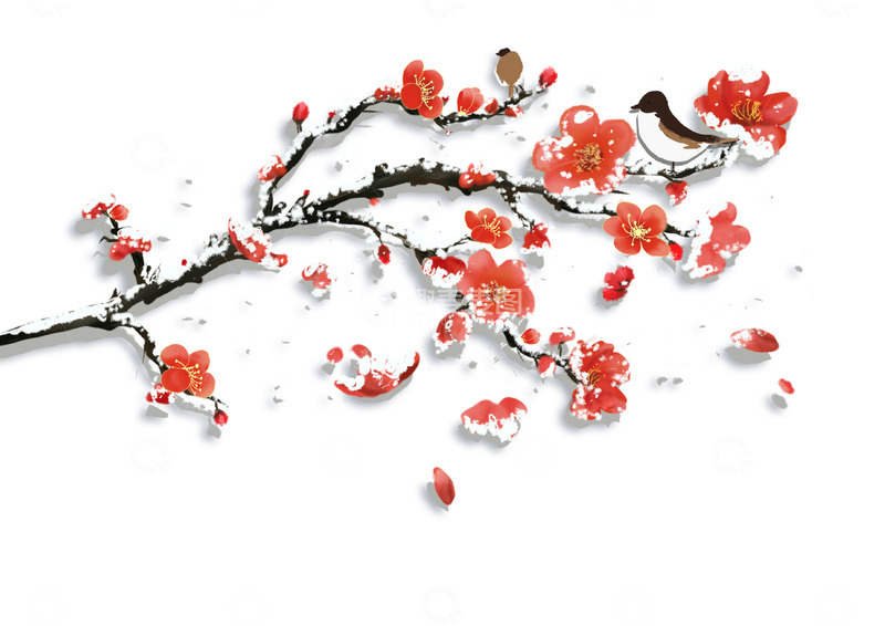 红色梅花中国风花卉元素