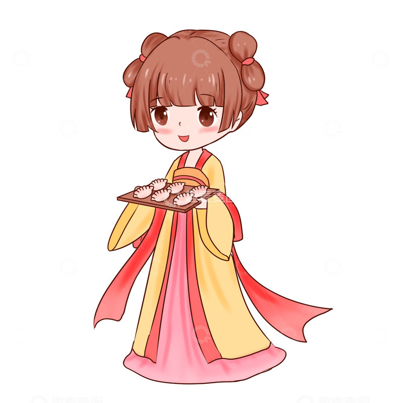 源文件下载【趣麦麦图】冬至元素古风人物做饺子