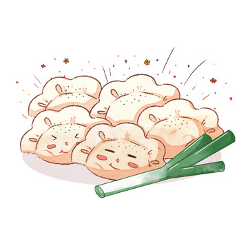 冬日水彩饺子美食