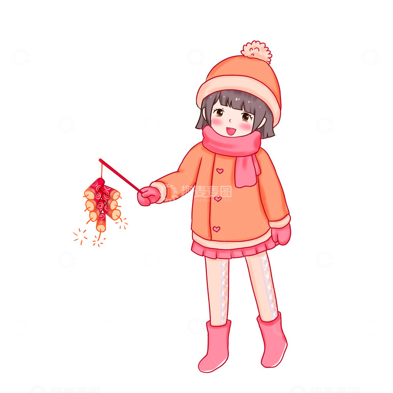 源文件下载【趣麦麦图】冬至元素放鞭炮人物
