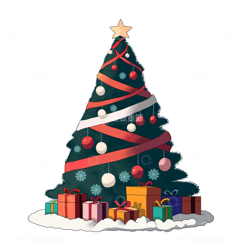 源文件下载【趣麦麦图】手绘圣诞树装饰