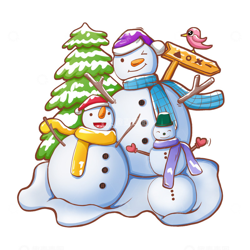 源文件下载【趣麦麦图】冬季冬天雪人手绘插画元素