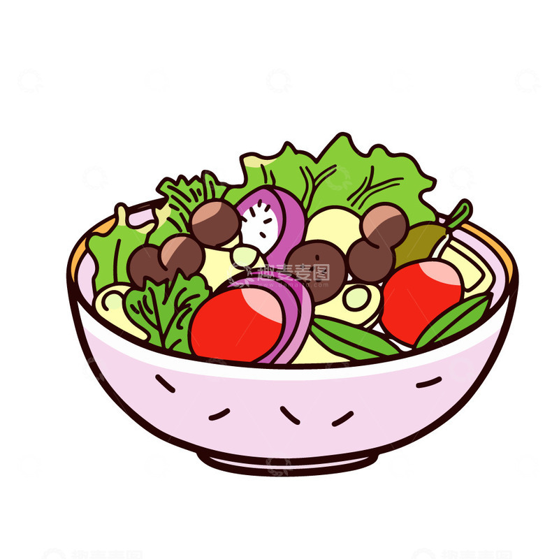 源文件下载【趣麦麦图】卡通蔬菜沙拉插画