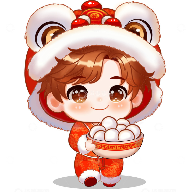 源文件下载【趣麦麦图】可爱男孩手抱一碗汤圆