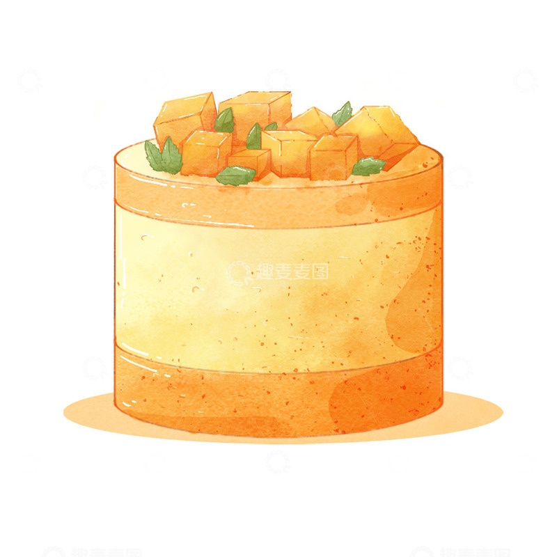 源文件下载【趣麦麦图】水彩芒果甜品蛋糕