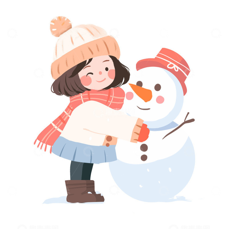 源文件下载【趣麦麦图】手绘可爱卡通女孩堆雪人冬天海报装饰元素