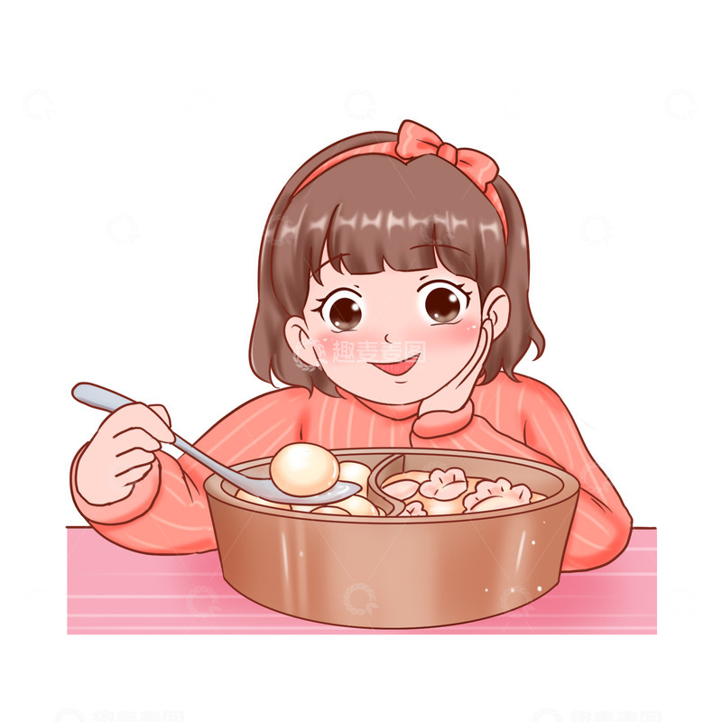 源文件下载【趣麦麦图】饺子汤圆品尝美食人物
