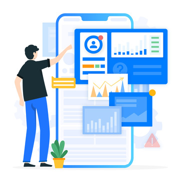 蓝色互联网企业办公人物手机装饰插画元素