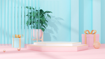 C4D粉蓝色电商立体展台海报背景