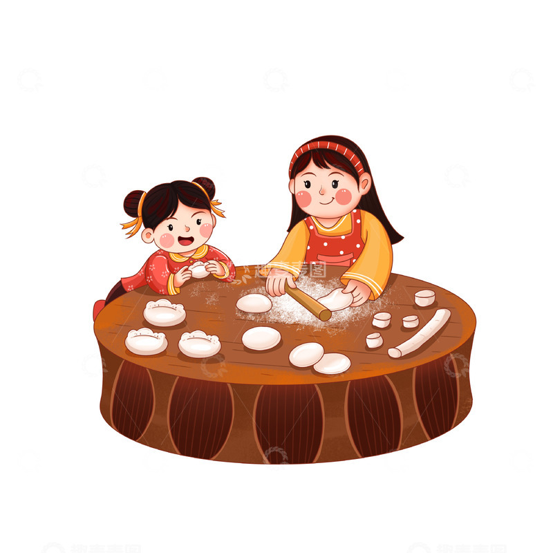 源文件下载【趣麦麦图】冬至包饺子插画元素