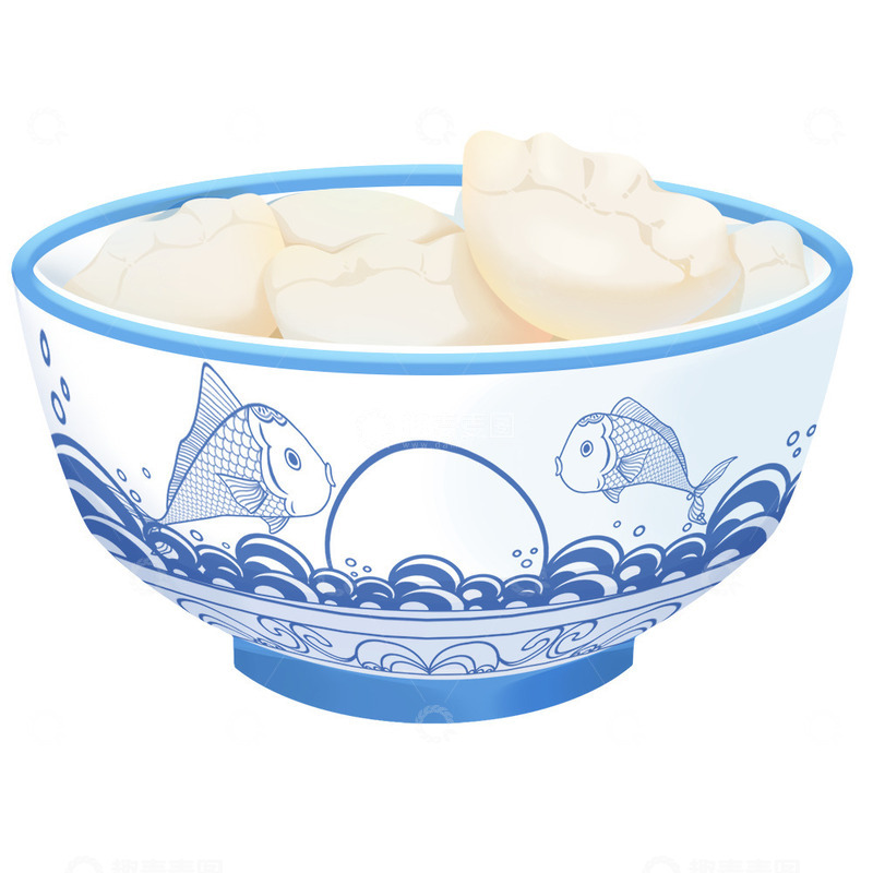 源文件下载【趣麦麦图】饺子与蓝印花纹碗