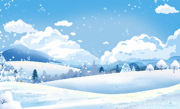 手绘冬天下雪雪景打雪仗海报背景图