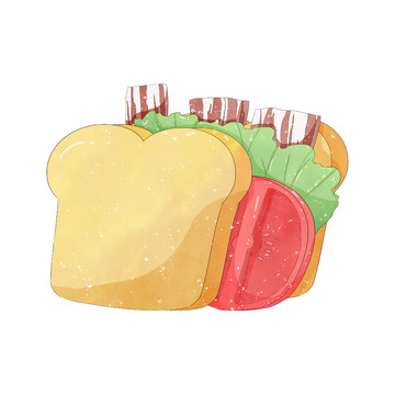 水彩简约美食三明治