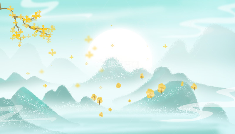 源文件下载【趣麦麦图】绿色小清新淡雅中国风水墨冬季背景