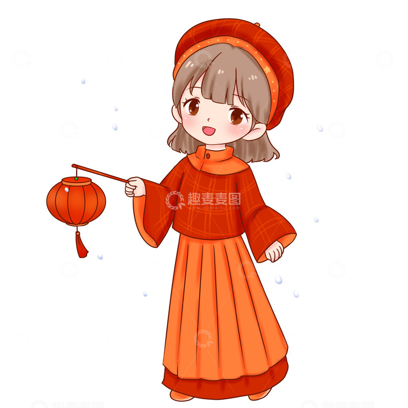 源文件下载【趣麦麦图】冬至元素过节提灯笼人物