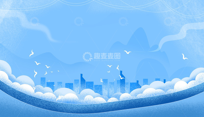 蓝色大气渐变城市剪影装饰展板背景