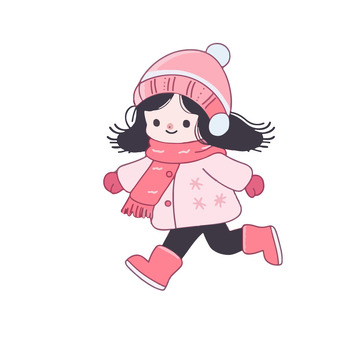 冬季穿着粉红色衣服的女孩