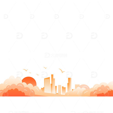 红色中国风城市建设装饰插画矢量元素