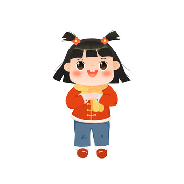 卡通春节新年拜年女孩