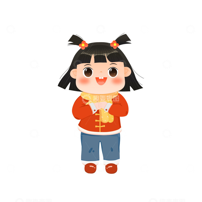 源文件下载【趣麦麦图】卡通春节新年拜年女孩